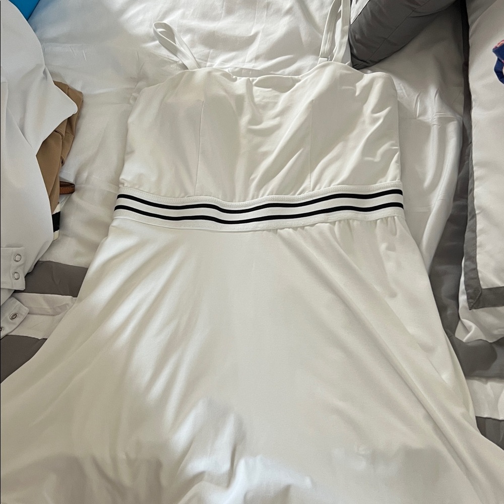 JoyLab White Dress with Black Stripes